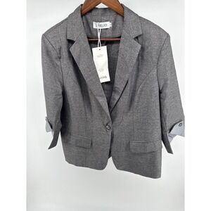 SusieLady Gray Blazer Jacket 3/4 Sleeve Roll Cuff Single Button XL